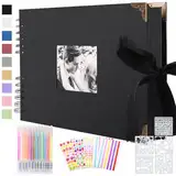 Fotoalbum zum Selbstgestalten, Scrapbook 80 Schwarze Seiten Fotobuch zum Einkleben,DIY Geschenk Scrapbooking Set für Baby Familie Jahrestag Geburtstags Valentinstag Hochzeit mit Protektkegeln