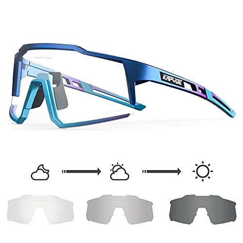 KAPVOE Photochromatische Selbsttönend Fahrradbrille TR90 Rahmen für Herren Damen Klar Sportsonnenbrille Sport Radfahren MTB Radbrille Sportbrille Fahren Baseball Laufen klar Blau 05