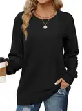 Aokosor Damen Pullover Rundhals Oversize Sweatshirt Elegant Herbst Winter Langarm Tops Oberteile Schwarz L