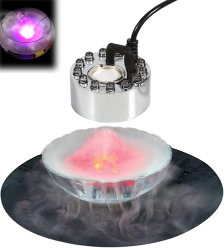 Miawtro Ultraschall Vernebler, 24v Mini Nebelmaschine Aquarium Mit 12 LED-Lichtern, Edelstahl-Zerstäuber Für Teich, Aquarium, Garten, Halloween-Deko Und Hexentopf,Türtyp Europäischer Standard