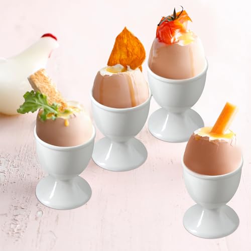 Cinf 4er Set Porzellan Eierbecher Ostergeschenke Eierstnder für Jeden Frühstückstisch Hart und Weichgekochten Eiern Weiß Easter Gift