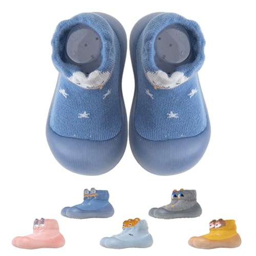 Tolaler Sockenschuhe Baby Krabbelschuhe Rutschfeste Barfußschuhe Kinder Weicher Stricken Niedlicher Cartoon Lauflernschuhe 9-12 Monate Kurz Blau