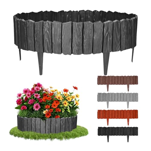 GARDENIX 2.3m Holzoptik Rasenkante Kunststoff 4 Module - Beetumrandung Garten, Beeteinfassung Anthrazit, Beetbegrenzung, Flexible Blumenbeet Umrandung, Beetzaun, Gartenpalisade Holz, Beetkanten