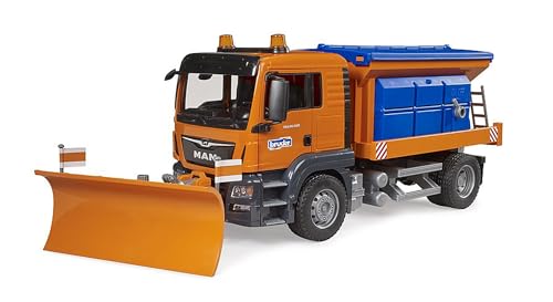 bruder 03785 - Man TGS Winterdienst mit Räumschild - 1:16 Fahrzeuge, Streuwagen, Schneeräumer, Schneepflug, Winterdienst, Spielzeug ab 4 Jahre