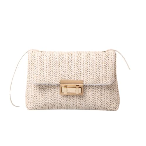 Fokroin Strandtasche Damen, Tasche Damen, Häkeltasche Stroh Clutch, Damen Stroh Clutch Sommer, Clutch Beige, Tragetasche Gewebte Handtasche für Hochzeitsfeier, Damenreisen und Urlaub