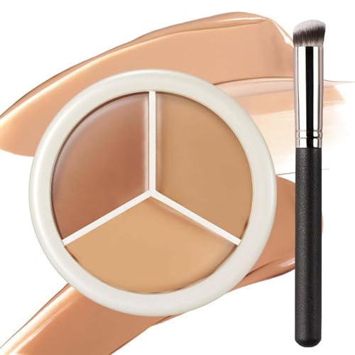 Augen-Korrektur mit farbiger Tonerde, dreifarbiger Korrektor für Augenringe, vollflächig deckender Concealer mit Pinsel, feuchtigkeitsspendender Concealer für die Augenpartie für Frauen (1pc)