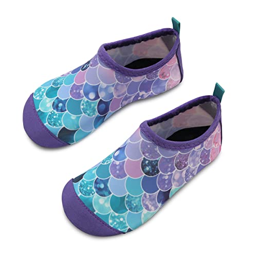 Kinder Badeschuhe Wasserschuhe Strandschuhe Mädchen Junge Schwimmschuhe Barfußschuhe rutschfeste Surfschuhe Sportschuhe Kleinkind Schwimmbad(Fish Scale Purple,24/25 EU)