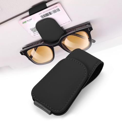 Brillenhalter für Auto Sonnenblende, Brillenhalter für Auto, Sonnenbrillenhalter Auto, Magnetische Auto Visier Brillenhalter,Sonnenbrillen Halterung/Ticket-Kartenclip(Schwarz)