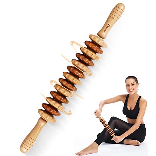 Massageroller mit Griff Massage Holz Anti Cellulite Massagegerät Maderotherapie Set Massagerolle Körper Roller für Beine, Nacken, 1 Stück, NatÜRliche Holzfarbe.