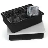 Eiswürfelform Silikon groß XXL Eiswürfel Form mit Deckel Eiswürfelbehälter 6-Fach 2er Pack Eiswürfelbereiter 5 cm ice cube tray für Bier Cocktails Whisky (Schwarz) Gute Qualität