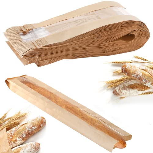 ZENFUN 100 Pack Baguette Kraftbeutel mit Klarem Frontfenster, 59x10x4 cm Frisches Brotlaib Verpackungsbeutel Bäckerei Aufbewahrungstasche für Hausgemachtes Brot, Französisches Brot, Sandwich