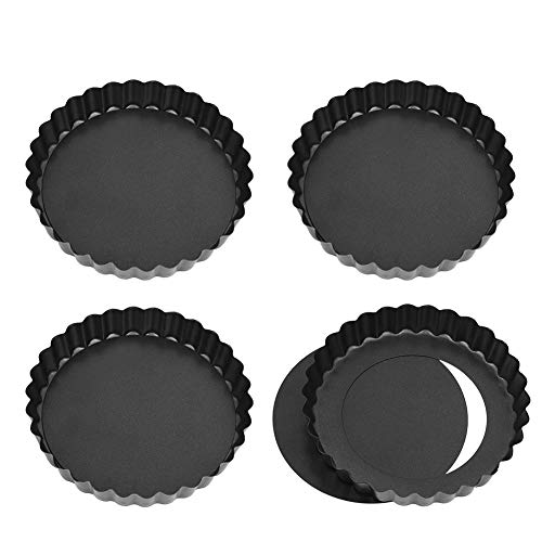 Xinzistar 4 Stück Tartelette Förmchen Mini Quicheform mit Hebeboden, 12cm Klein Tarteform Antihaftbeschichtung Backformen mit Abnehmbaren Basis (Schwarz)