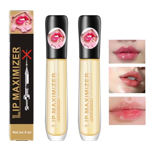 PLUMPINGLIPGLO 2Pc Plumping Lip Maximizer Serum,Lip Maximizer Hyaluronic Lip Plumper,3D Lip Plumper Extreme,Lip Gloss Enhancer Booster Volume,Beseitigen Trockenheitsfalten Und Verbessern Den Prallen