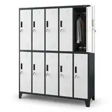 Umkleideschrank 5B2A Spind Spint Schließfachschrank Metallschrank mit 10 Fächern Etikettenhalter Lüftungsschlitze Metall Pulverbeschichtet 172 cm x 136 cm x 45 cm (H x B x T) (Anthrazit-Weiß)