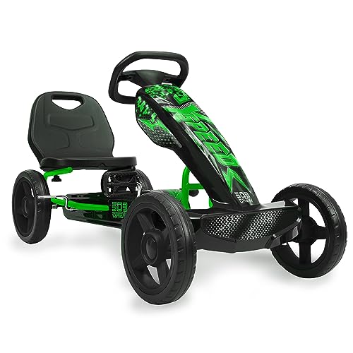 509 Crew XSpeed ​​Pedal Go-Kart – grün, Tretauto, sportliche Grafik auf der Frontverkleidung, Verstellbarer Sitz, 4-Speichen-Felgen mit 25 cm, Durchmesser Eva-Rädern, mit Handbremse, ab 4 Jahren