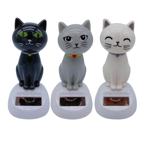 Solar Wackelfigur Katze, 3 Stück Solarbetriebene Wackelkatze, Niedliches Solar Tanzende Katzen Wackelfigur Spielzeug für Auto Armaturenbrett Zuhause Büro Schreibtisch Dekoration, Geschenk für Fahrer