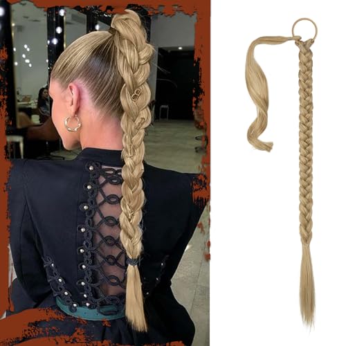 Sofeiyan Braid Extensions Pferdeschwanz Verlängerung mit Haargummi 66cm Lange Geflochtener Ponytail Verlängerung Aschblond Natürliches Haarverlängerung Synthetisches Zopf Haarteil für Damen