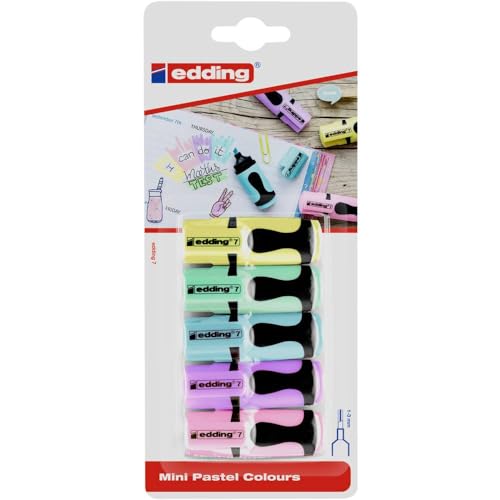 edding 7 Mini Textmarker - Pastell-Farben - 5 highlighter pens - Keilspitze 1-3 mm - Textmarker klein in trendigen Farben - für Bullet Journal, Schule, Uni oder Büro