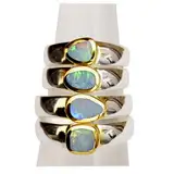 Gems Vibes Natürlicher australischer Opalring 925 Sterling Silber Ring für Frauen Handgefertigter Opal Edelstein Zweifarbiger Bandring Blauer Feueropal Ring Versprechen Geschenk für Sie