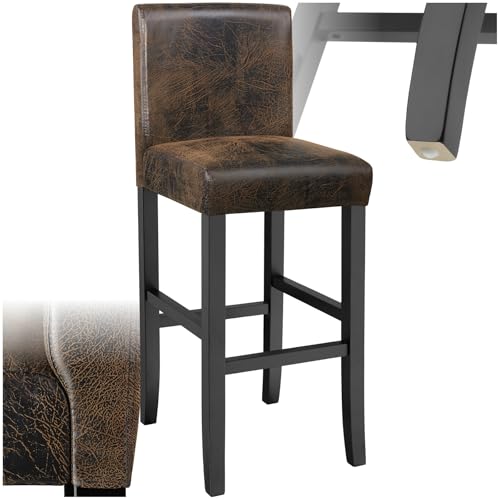 tectake® Barhocker mit Lehne, Barhocker gepolstert, Sitzhöhe 76 cm, Stuhlbeine aus Massivholz, mit Fußstütze, Hocker mit Kunstlederbezug, ergonomische Form, Barstuhl für Küche & Bar - antikbraun