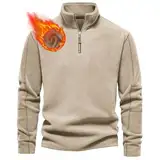 Aoouekul Herren Fleece Pullover Herbst Winter Microfleece Sweatshirt Warmes Half Zip Winterpullover Fleecepullover Männer (DE/NL/SE/PL, Alphanumerisch, L, Regular, Regular, Khaki)