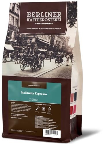 Berliner Kaffeerösterei - Mailänder Espresso (1000g / ganze Bohne), Röstgrad Kaffee: dunkel, 75% Arabica Bohnen, Aromaprofil: Schokoladig/Süß
