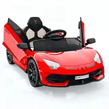 Elektroauto für Kinder, 12V lizenzierte Lamborghini Kinderauto, batteriebetriebener Elektroauto mit Steuerung, 2 Geschwindigkeiten, Soundsystem, LED-Scheinwerfern und hydraulischen Türen (Rot)