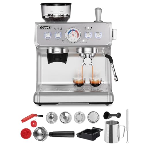 Gevi Dual Boiler Espresso Siebträgermaschine mit Milchschäumer, Edelstahl-Espressomaschinen, Unterstützt Stopfung Bohnenkaffeemaschine，2,8L Wassertank, silber