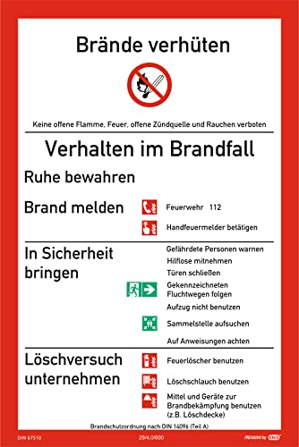 Schild Aushang Verhalten im Brandfall 200x300 mm nach ISO7010 und DIN67510 Kunststoffplatte