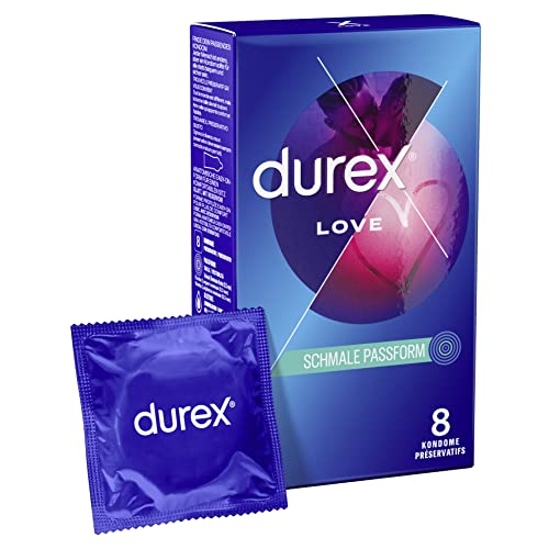 Durex Love Kondome – Mit anatomischer Easy-On-Form für leichtes Überziehen & mit viel Silikongleitgel befeuchtet – 8er Pack (1 x 8 Stück)