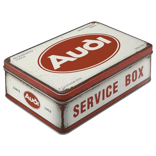 Nostalgic-Art Retro Vorratsdose Flach, 2,5 l, Audi – Service Box – Geschenk-Idee für Audi-Zubehör Fans, Blech-Dose mit Deckel, Vintage Design