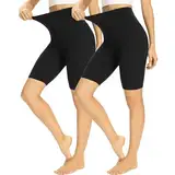 HIPOWER 2er Pack Radlerhose Damen High Waist Kurze Sport Shorts Tights Wanderhose Blickdicht Unterhosen Bauchweg Sommer Outfits Leggings Gym Yoga(Schwarz*2,L-XL)