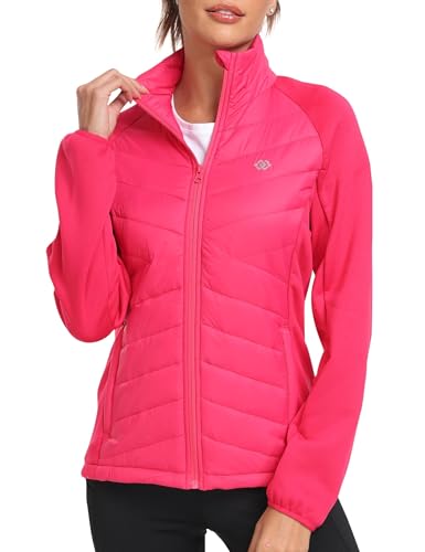 MoFiz Fleecejacke Damen Winterjacke Leichte Daunenjacke Stehkragen Sweatjacke ohne kapuze mit Reißverschluss Rosa Größe US L/EU XL