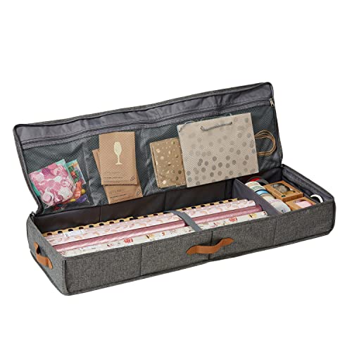 LOVE IT STORE IT Premium Aufbewahrungstasche für Geschenkpapier - Organizer für Geschenkpapierrollen - Mit zusätzlichen Fächern - Verstärkt mit Karton - Grau - 90x30x12 cm