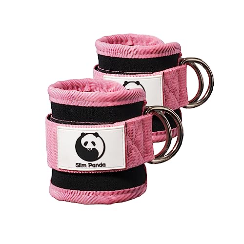 Slim Panda 1 Paar Fitness fußschlaufen kabelzug, Ankle Straps, Verstellbarer fußmanschetten kabelzug mit doppelten D-Ringen und Neoprenstütze (pink)