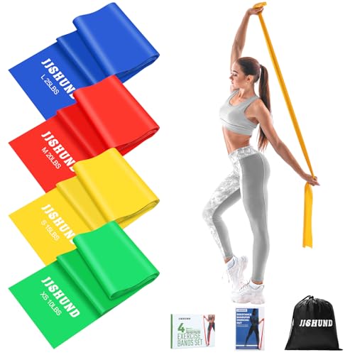 4 Stück Fitnessbänder Set, 1.5M Gymnastikband Resistance Bands in 4 Stärke Fitnessband Widerstandsbänder für Pilates Yoga Krafttraining für Männer und Frauen