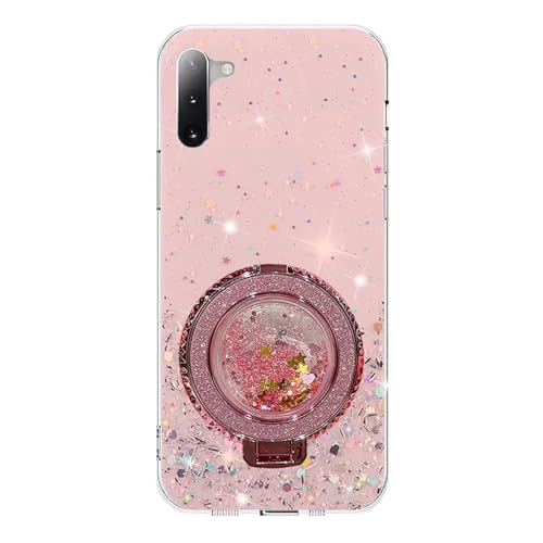 Rnrieyta Miagon Treibsand Ständer Hülle Glitzer für Samsung Galaxy Note 10,Cute Dünn Crystal Schutzhülle Weiches Bling Transparent Case Bumper mit Flüssig Halter Kickständer