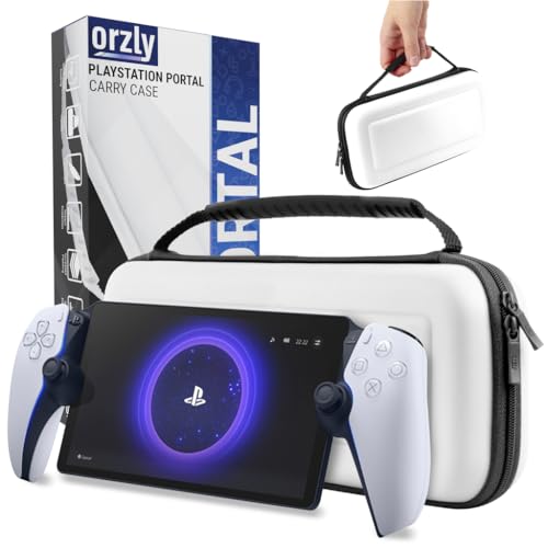 Orzly Tragetasche für Playstation Portal Remote-Player für PS5 Konsole, Reise- und Aufbewahrungsschutz für Headset-Ladegerät und mehr Hülle, Weiß/Schwarz – Geschenkbox Edition