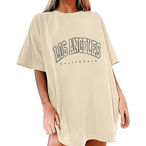 T Shirt Damen Oversize - Los Angeles Tshirt Damen Kurzarm,Sommer Oberteil Vintage Drucken T-Shirt Rundhals Sport Oberteile Lose Coole Streetwear Bluse Tunika Sweatshirt Lang Tops Teenager Mädchen