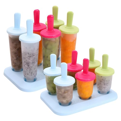 Chstarina 12 Stück Eisformen Eis am Stiel, Eisformen Kunststoff, Popsicle Formen, BPA Frei, Wiederverwendbar, Eisförmchen mit Kunststoffstäbchen, Eislutscher für Kinder und Erwachsene