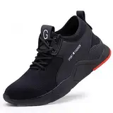 Arbeitsschuhe Herren Leicht Stahlkappenschuhe Damen Sicherheitsschuhe Herren Leicht Sportlich Breite Füße Unzerstörbar rutschfeste Arbeit Schuhe mit Stahlkappe Sneaker Safety Shoes for Men Schwarz