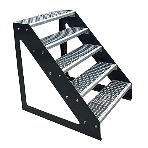 Kaminbau Mierzwa Premium Treppe Anthrazit Freistehend 5 Stufen(Verzinkt) (Breite 800 mm) (Höhe 95cm) (Wangen: Anthrazit) (Stufen: Anthrazit)