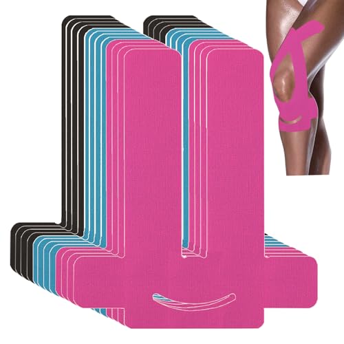 ANAMPION Kinesiotapes Vorgeschnitten for Knees, 12 Stück Wasserfestes kinesiotape für Knee Schmerzlinderung, Original Baumwolle Knie Tape für Sport & Dauerhafte Unterstützung(Schwarz+Blau+Rosa)