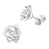 JeweBella Klein Rosen Ohrstecker Silber 925 Ohrringe für Damen Mädchen Hypoallergen Kleine Rose Blumen Ohrringe mit 5A+Zirkonia Helix Knorpel Ohrringe Silber/Gold/Rose Gold/Schwarz Geschenke