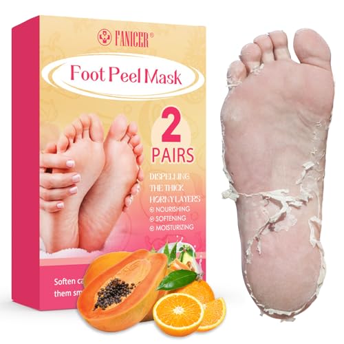 2 Paar Fußmaske, Fussmaske Socken, Hornhaut Socken, Foot Peel Mask, Natürlich Sanft Fußpflege, Feuchtigkeitsspendende Peeling-Fußmaske für Männer und Frauen, Repariert Raue Fersen (Orange + Papaya)