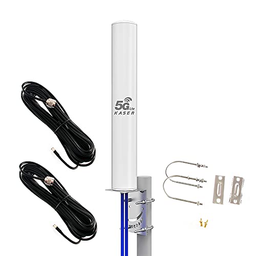 KASER 4G LTE 5G Antenne Outdoor Externe Mimo Omnidirektional 698-2700 | 3300-3800 MHz N-SMA Stecker TS9 Adapter kompatibel mit 4g 5g Router Verstärkung bis zu 12 dBi Empfang über 15 km (2 x 10m Kabel)