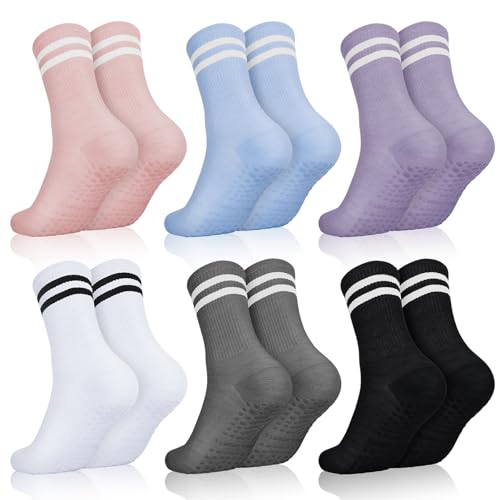 Apricitie 6 Paare Rutschfeste Socken Damen Yoga Socken mit griff Pilates Socken Antirutsch Sportsocken Stoppersocken Grip Socken für Damen Frauen Mädchen