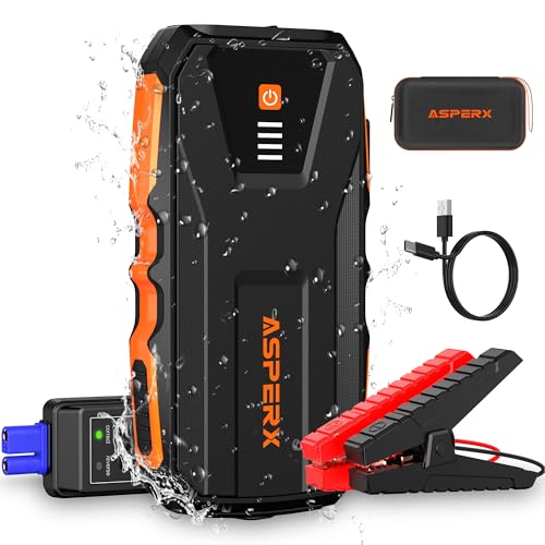 AsperX Starthilfe Powerbank 3000A, Booster Auto Starthilfe IP64 Wasserdicht,LED Taschenlampe,Kompass,Jump Starter für 12V pkw LKW UTV Van Motorrad(Bis Zu 10,0L Benzin oder 8,0L Diesel)