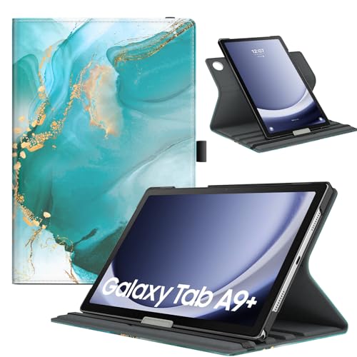 TiMOVO Drehbar Hülle Kompatibel mit Samsung Galaxy Tab A9+/A9 Plus 11 Zoll 2023 SM-X210/X216/X218, 90 Grad Drehbar Ständer Hülle, Auto Schlaf/Aufwach Schutzhülle für Galaxy Tab A9+ Tablet, Pfauenblau