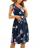 OUGES Damen V-Ausschnitt Ärmellos Sommer Blumen Umstandskleider Stillkleid mit Taschen(Floral8-315,M)